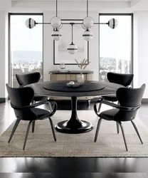 Black Round Table In The Kitchen Interior Photo