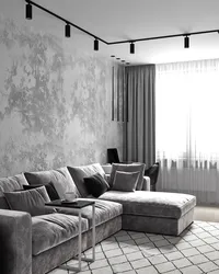 Gray Plaster In The Living Room Interior