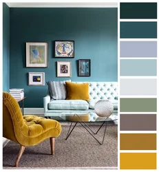 What color goes with light gray in the living room interior
