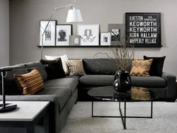 One Gray Wall In The Living Room Interior