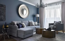 One Gray Wall In The Living Room Interior