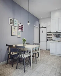 Gray-blue walls in the kitchen interior