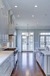 Gray-blue walls in the kitchen interior