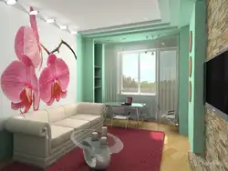 Living room design in an apartment with flowers