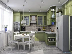 White gray green kitchen design