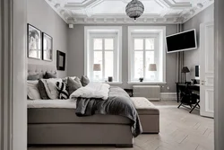 Gray Bedroom And Living Room Interior