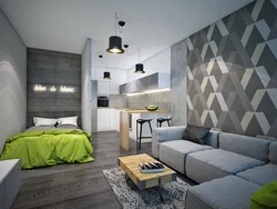 Gray bedroom and living room interior