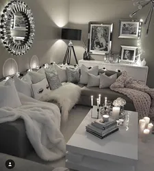 Gray Bedroom And Living Room Interior