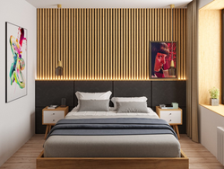 Спальни с рейками дизайн деревянными