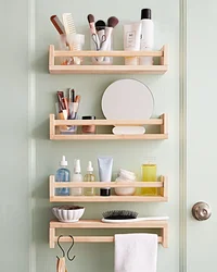 Bathrooms with wooden shelves photo