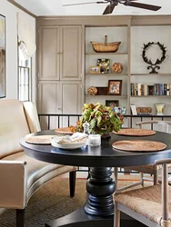 Photo of a round table for the kitchen against the wall