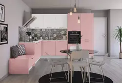 What colors goes with pink in the kitchen interior
