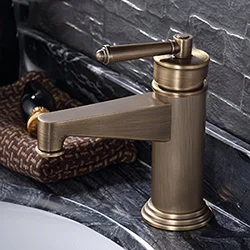Bronze faucets in the bathroom interior