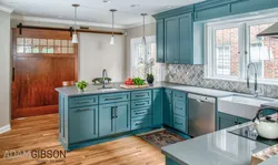 Green blue kitchen interior photo