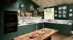 Green blue kitchen interior photo