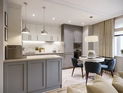 Gray beige color in the interior of the kitchen living room