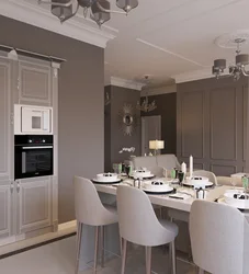 Gray beige color in the interior of the kitchen living room