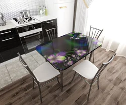 Kitchen with black glass table photo