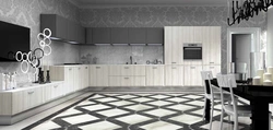 Gray porcelain tiles in the kitchen interior photo