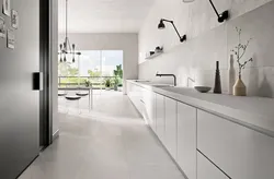 Gray porcelain tiles in the kitchen interior photo