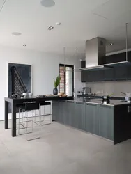 Gray porcelain tiles in the kitchen interior photo