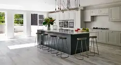Gray porcelain tiles in the kitchen interior photo