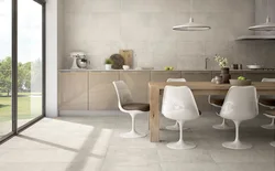 Gray Porcelain Tiles In The Kitchen Interior Photo