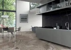 Gray porcelain tiles in the kitchen interior photo