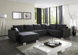 Цвет дивана в гостиную с серыми обоями фото