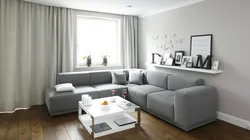 Цвет дивана в гостиную с серыми обоями фото