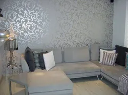 Color Of Sofa In Living Room With Gray Wallpaper Photo