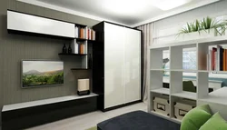 Living Room Design With Corner Sofa And Corner Wardrobe