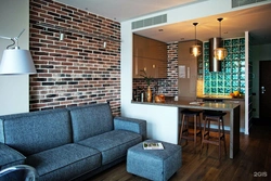 Bricks in the interior of the kitchen living room