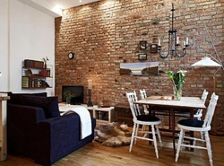 Bricks in the interior of the kitchen living room