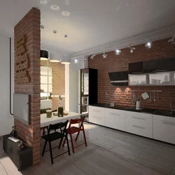 Bricks in the interior of the kitchen living room