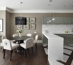 Gray Brown Color In The Interior Of The Kitchen Living Room