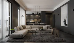 Gray brown color in the interior of the kitchen living room