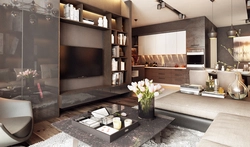 Серо коричневый цвет в интерьере кухни гостиной