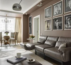 Gray Brown Color In The Interior Of The Kitchen Living Room