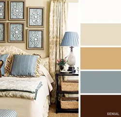 Color combination in the bedroom interior: beige, what color goes with it