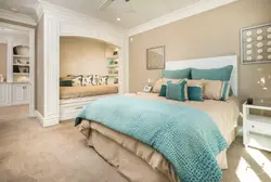 Color combination in the bedroom interior: beige, what color goes with it