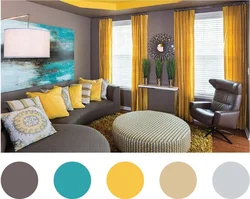 Turquoise color combination in the living room interior with other colors