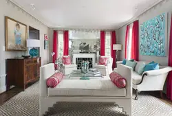 Сине розовый интерьер гостиной