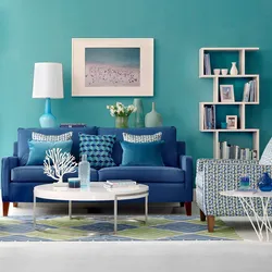 Blue pink living room interior