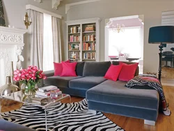 Blue pink living room interior