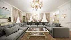 Классический угловой диван в интерьере гостиной