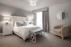 Дызайн сцен спальні з белай мэбляй