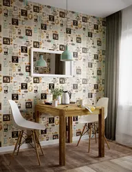 Combined wallpaper for the kitchen, washable in the interior