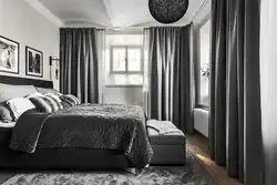 Сочетание серого в спальне шторами фото