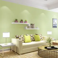 Living room with light green wallpaper photo